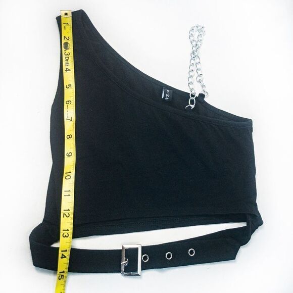 ZAFUL Black One Shoulder Chain Hollowed Out Tank Sz 6 - Picture 9 of 10